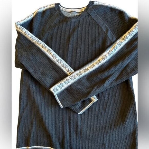 Eddie Bauer Men’s Sweater Size Large Cotton Alpine Design Along Sleeve Black - Picture 6 of 9